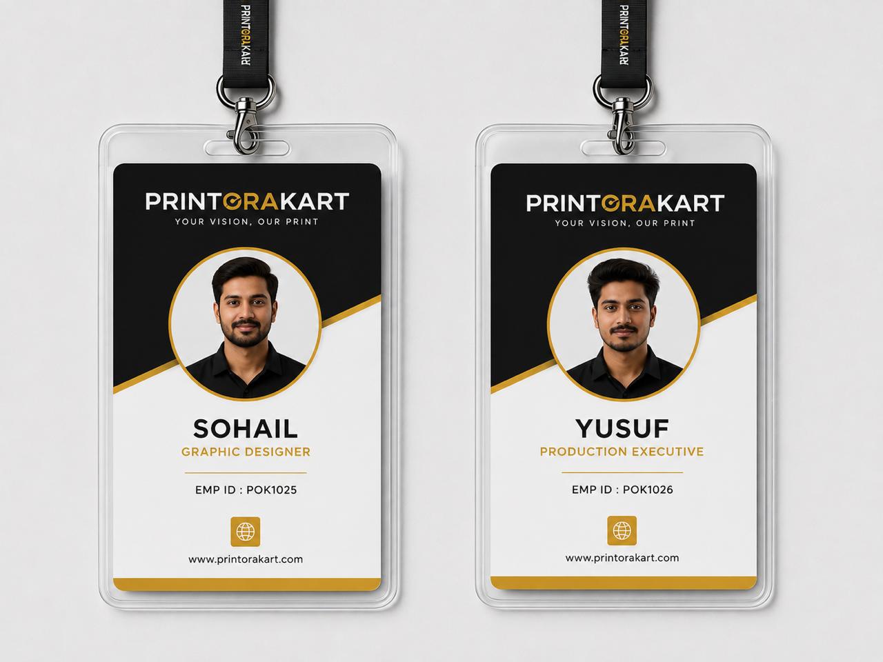 Custom printed ID cards with lanyards for staff and events